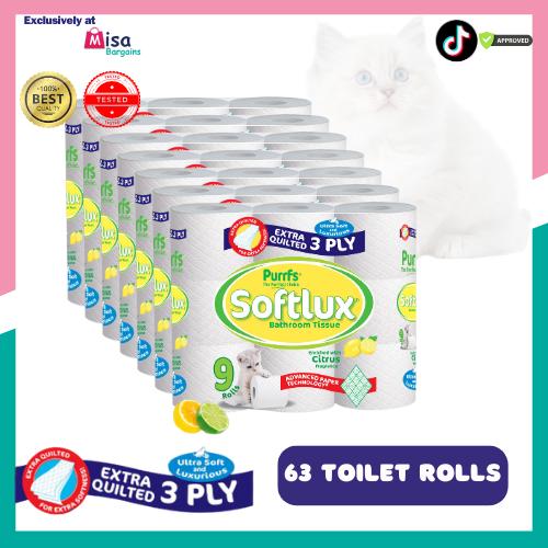 63 Toilet Rolls 3 Ply Softlux Citrus Scent 7 Pack*9 Rolls Flushable Disposable 63 Toilet Rolls 3 Ply Softlux Citrus Scent 7 Pack*9 Rolls Flushable Disposable